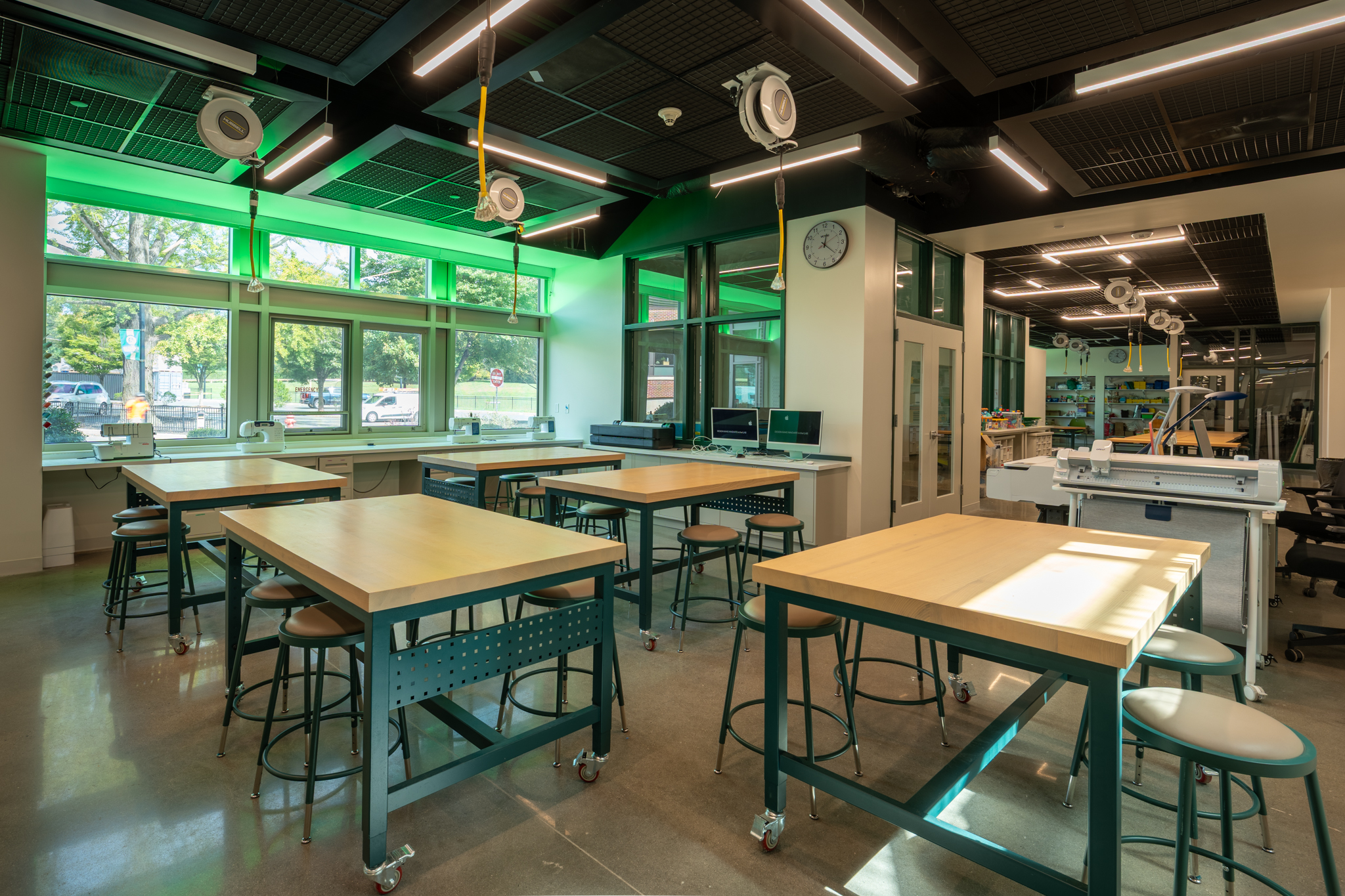Completed fabrication classroom at Rumson Country Day School, photographed for Allora Procurement Group